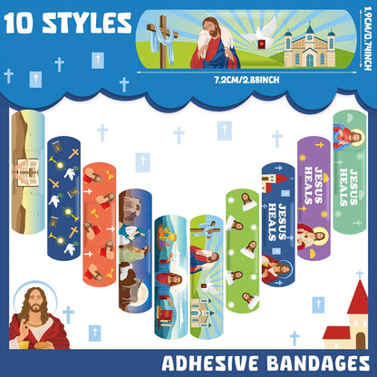 Jesus Healing Adhesive Bandages – Cute Cartoon Style (20 or 50 Pack)