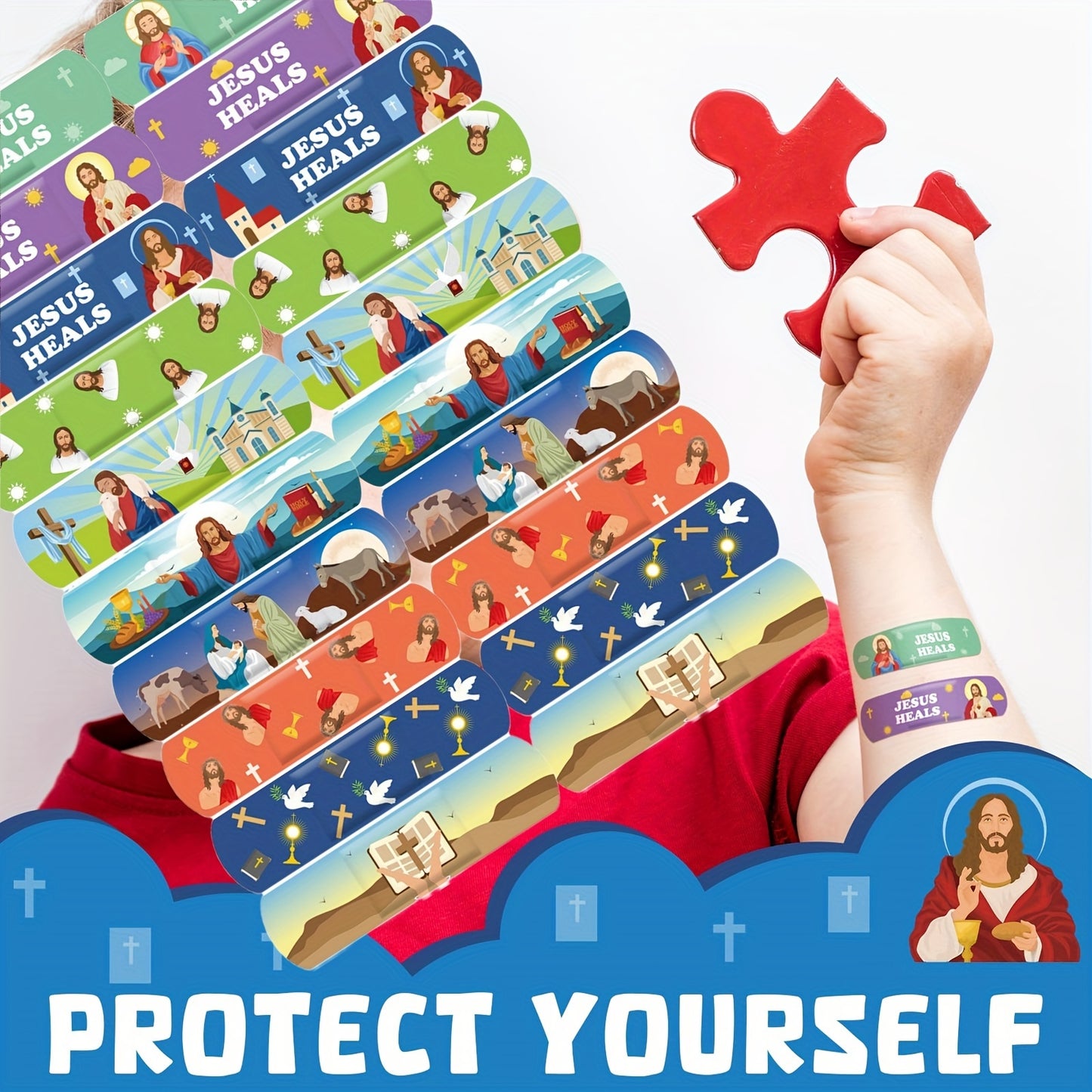 Jesus Healing Adhesive Bandages – Cute Cartoon Style (20 or 50 Pack)